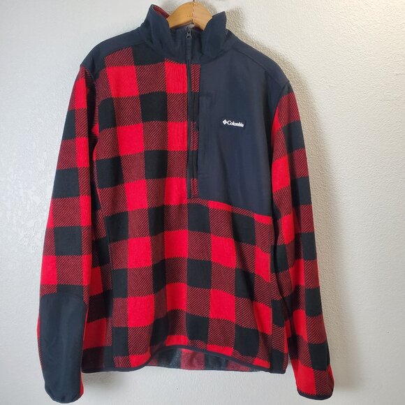 Columbia Sweater Weather 1/2 Zip Buffalo Plaid Red Black Sweatshirt Men's XL - Picture 1 of 10